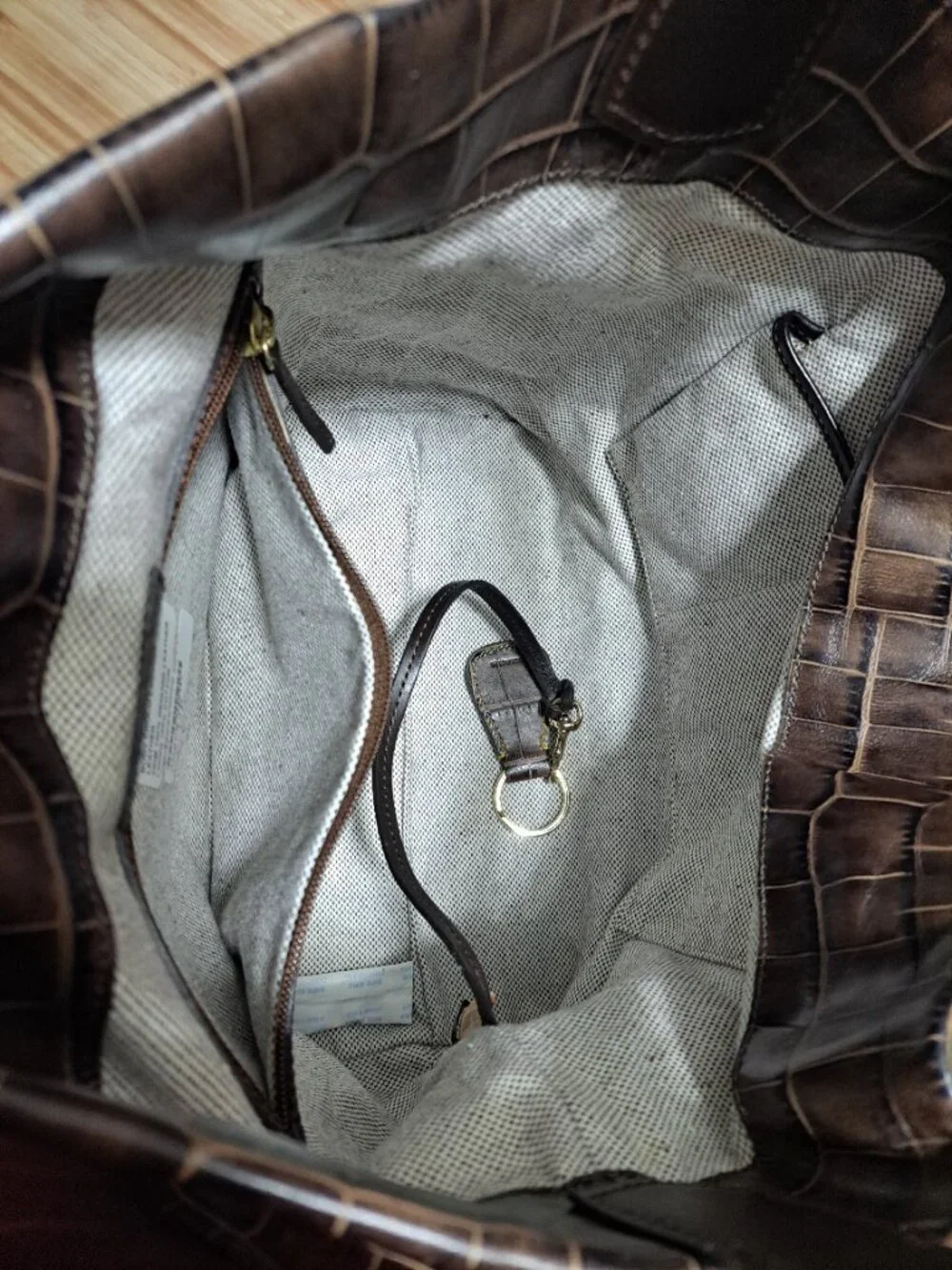 Dooney & Bourke Brown Croco Embossed Leather Logo Lock Hobo Shoulder Bag